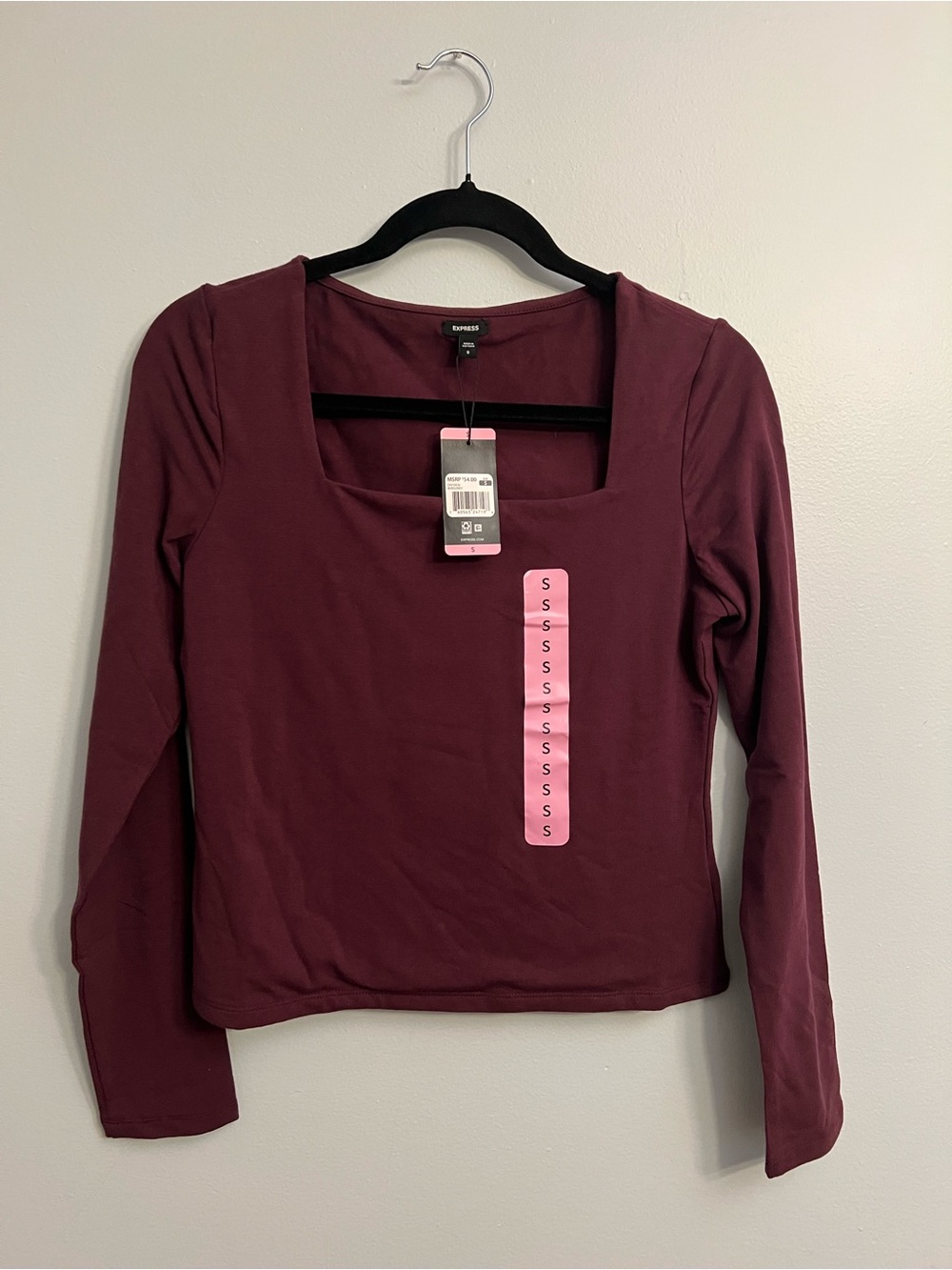 Express Long Sleeve Square Neck Top - Wine